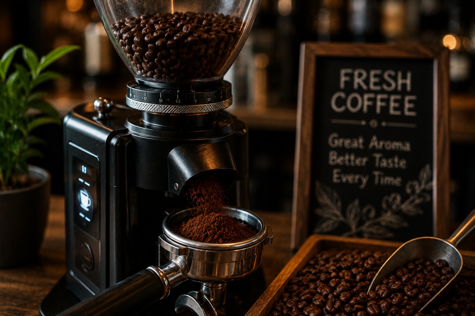 Coffee grinder in action